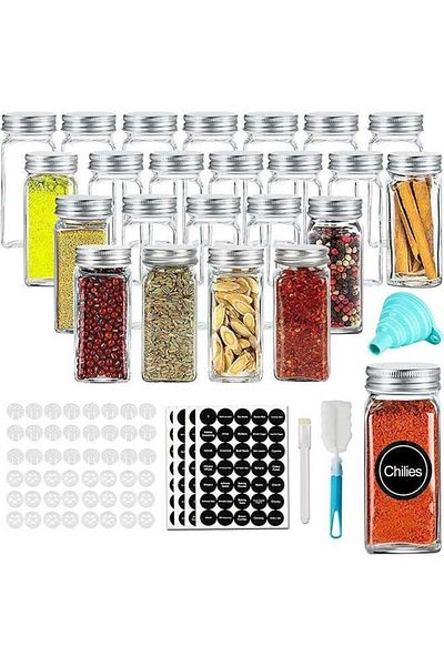 COOYA Glass Spice Jars Square Spice Containers Glass Food Storage Container Jars with Lids 24-piece