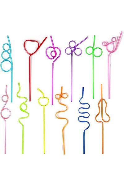 fulina 12Pcs Straws, Reusable Plastic Loop Curly,Birthday Wedding Party Supplies Decoration