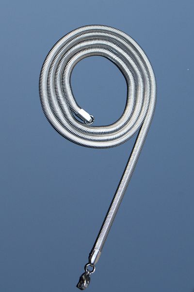 Rua Jewelry Steel Italian Flat Snake Worm Necklace 4 mm Silver Color |   Non-Blackening, Unisex, 2 Years Warranty