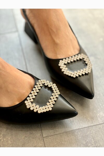 Lizzu Kadın Silver Taş Kısa Topuklu Ayakkabı Yessi Siyah