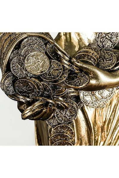 BLA BLA FOAM Statueta Fortuna Zeita Abundentei cu Cornul Prosperitatii – Rasina Auriu Antic, 28 cm