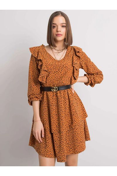 UniqueStore.ro Riana Brown Dress, Short With Print And Ruffles