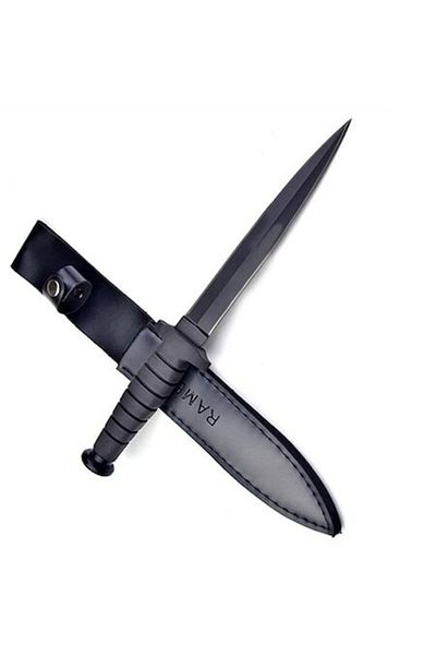 dalimag Cuțit Rambo cu lamă dublă, mâner de cauciuc, teacă de piele, 30 cm