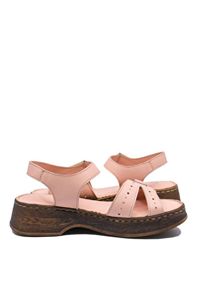 Anna Women's Casual Sandals with Adjustable Velcro Straps, Powder Pink Leather Platform