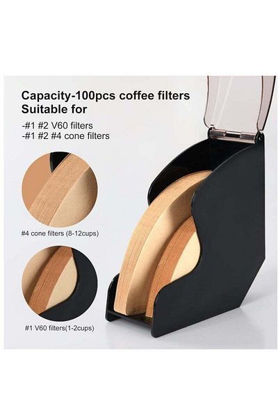COOYA Filter Paper Holder,Coffee Filter Holder,with Dustproof Cover for 100 pcs Paper Filters