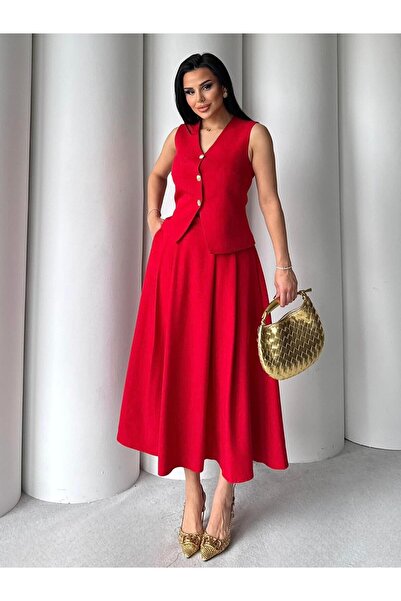 by kadriye yılmaz Nadia Yelek Etekli Takım Kırmızı