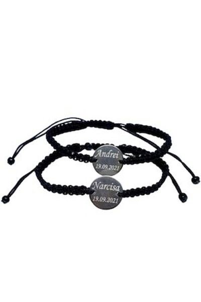 dalimag Set de 2 bratari impletite negre personalizate cu Nume si Data