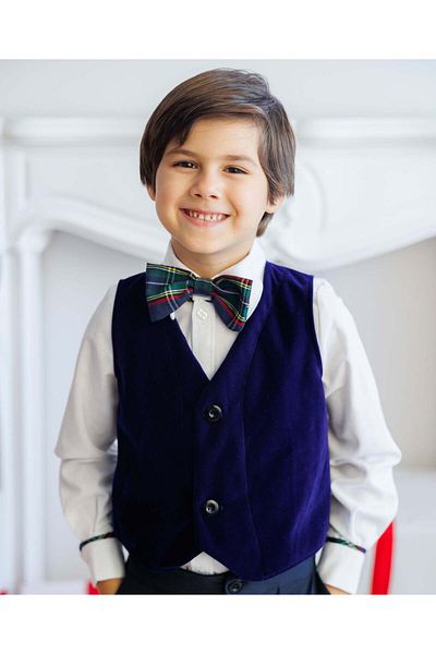 fustite cu luminite Navy Blue Velvet Vest for Boys, for Events, for Costume - 5-7 years