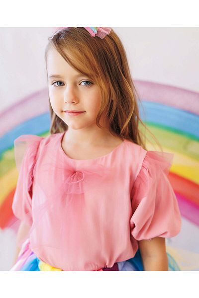 fustite cu luminite Pink Cotton Blouse, thin and airy, summer - 7-9 years (122-134 cm)