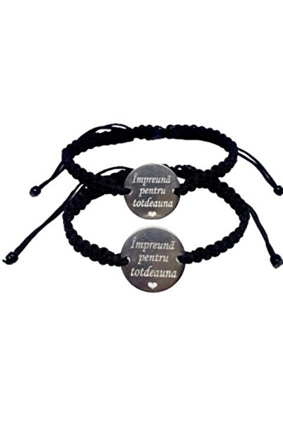 dalimag Set de 2 bratari negre impletite pentru cupluri cu mesajul "Impreuna pentru totdeauna"