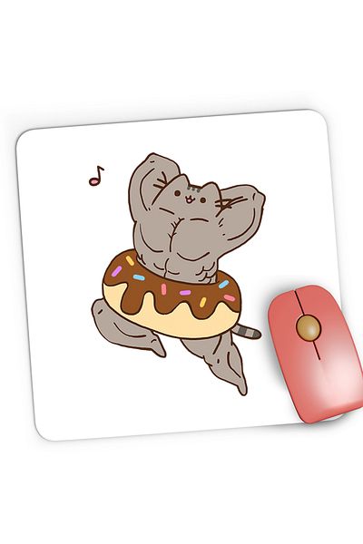 OEM Mousepad Gaming Pusheen Cat Muscle Gym Workout Cat, 21x19 cm