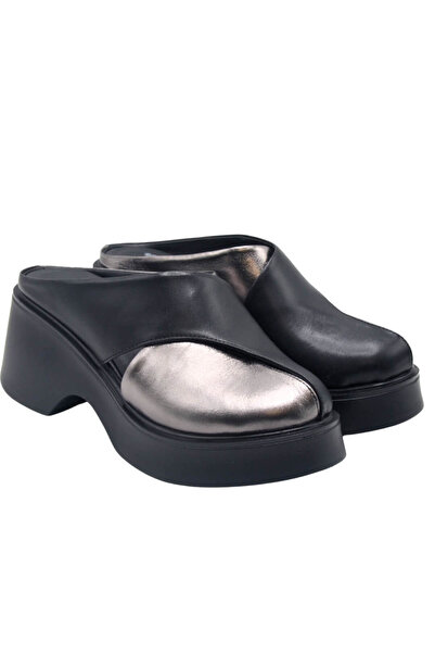 Venüs Kadın Platform Topuklu Terlik Platin & Siyah 2313116Y