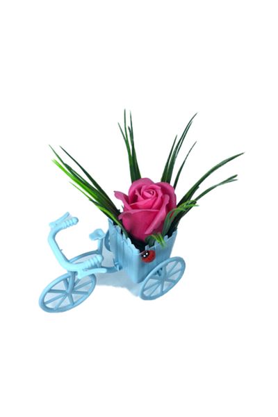 dalimag Aranjament floral, bicicletă albastră, trandafir roz, parfumat, buburuză,