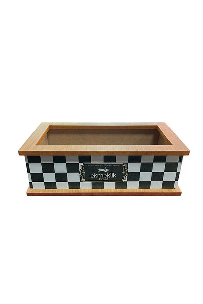 decorev Checkered Written Wooden Bread Basket