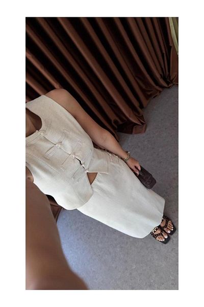 My Blog Natural Brit Detailed Vest Skirt Suit - 8749