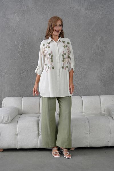 BURRASCA Oversize Linen Set with Embroidered Stones