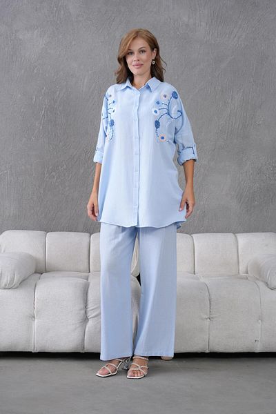 BURRASCA Oversize Linen Set with Embroidered Stones