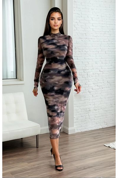 UniqueStore.ro Vilda Midi Dress With Abstract Print