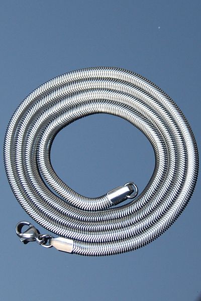 Rua Jewelry Steel Italian Flat Snake Worm Necklace 4 mm Silver Color |   Non-Blackening, Unisex, 2 Years Warranty