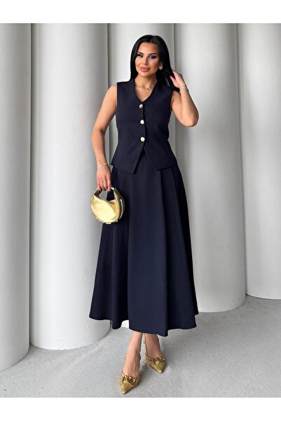 by kadriye yılmaz Nadia Yelek Etekli Takım Lacivert