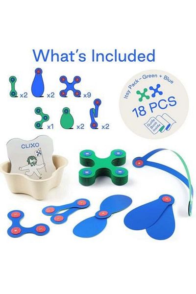 Clicstoys Clixo Magnetic Building Set, Itsy Pack Blue-Green 18