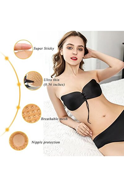 Saharaz 2 Pairs Sticky Bra,Backless Strapless Push up Bras for Women, Reusable,Nude+Black,Suit for C Cup
