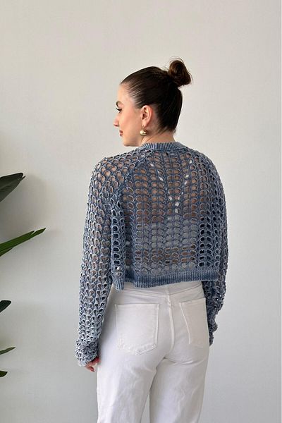 MaziButik Openwork Knitwear Blouse Blue