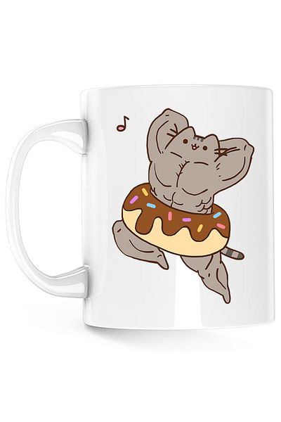 OEM Pusheen Cat Muscle Gym Mug, white, 330 ml