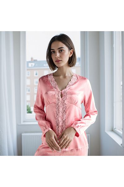FAV Lace Trim Jacquard Pyjama Set
