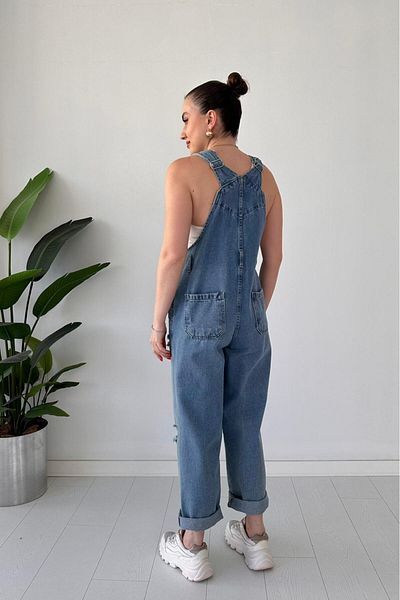 MaziButik Ripped Denim Jumpsuit Blue