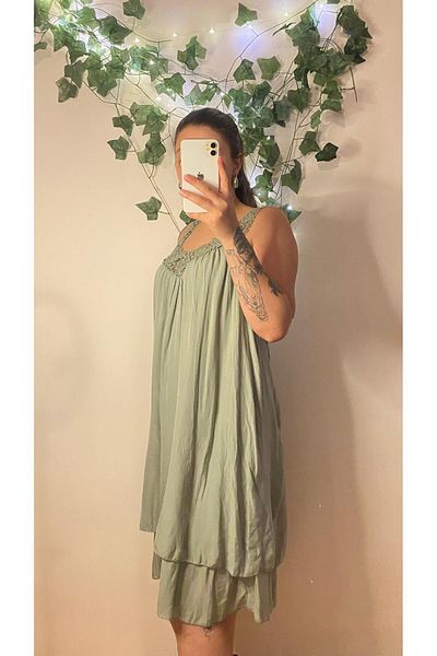 aSSa Italian Lace Strap Back Detail Cotton Fabric Sleeveless Dress
