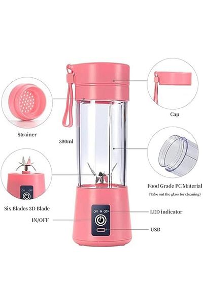 Biki Portable blender, fruit mixer with 6 blades, electric USB rechargeable juicer, fruit mixing machine