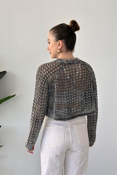 MaziButik Openwork Knitwear Blouse Anthracite