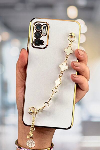 Fibaks Xiaomi Redmi Note 10 5G Uyumlu Kılıf Parlak Kenarlı Altın İşlemeli Tut...