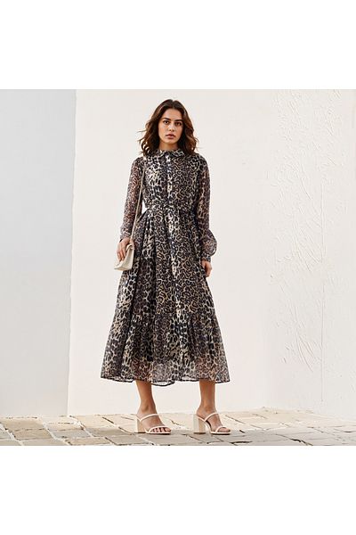 2Xtremz Animal Print Midi Shirt Dress