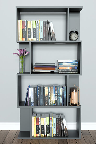 Remaks SCALA 4 RAFLI Kitaplık Kütüphane Hareketli Raflı Dekoratif Kitaplık-ANTRASİT