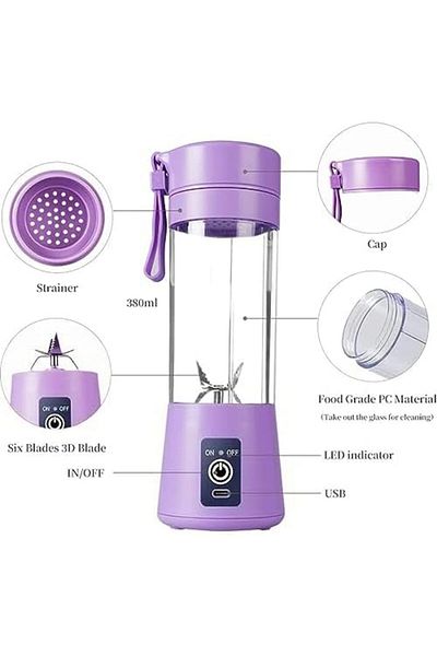 Biki Portable blender, fruit mixer with 6 blades, electric usb rechargeable juicer, fruit mixing machine