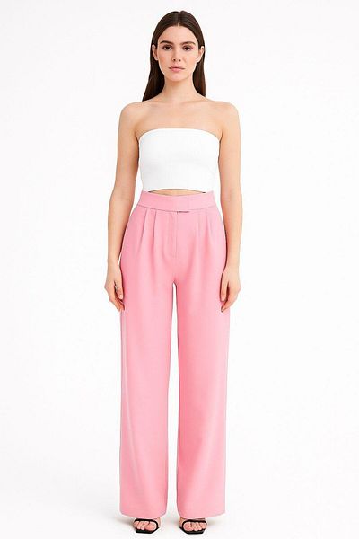 Hazel Women's Pink High Waist Velcro Palazzo Pants