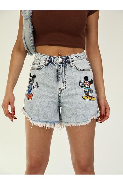 XBELLA DENİM Mini pantaloni scurți din denim de damă cu detaliu broderie
