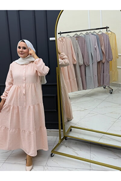 Butic Çizgili elbise pembe