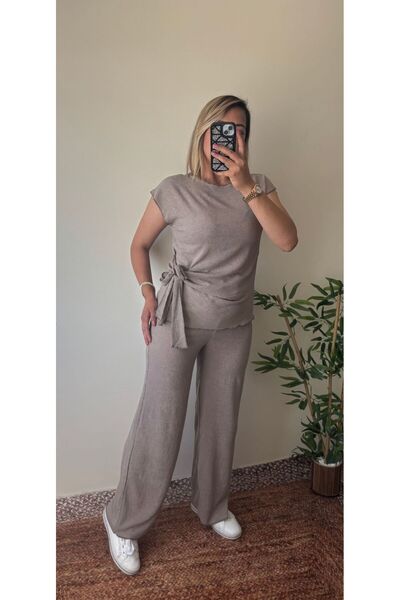 Butik Bağlama Detaylı Bluz Pantolon Takim