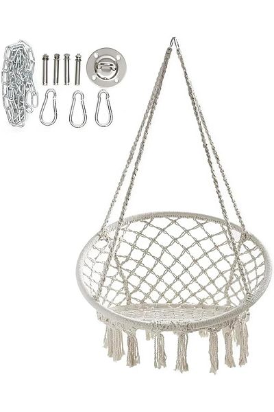 Cozy Nest Nordic Style Round Hammock Chair, Macrame Cotton Rope Swing for Indoor & Outdoor with Hanging Kit