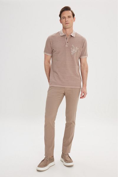 AC&Co / Altınyıldız Classics Tricou pentru bărbați, bej închis, slim fit, 100% bumbac, imprimat cu gât polo