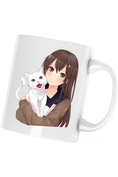 OEM Haikyuu Cat White Anime Mug Dragobete, white, 330 ml