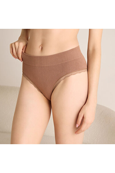 FAV Ribbed Bikini Briefs with Lace Inserts