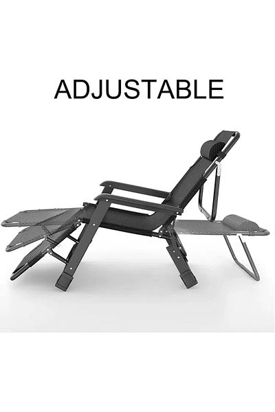 OEM Scaun pliabil de grădină/plajă/terasă, gravitație zero, tetieră reglabilă, negru