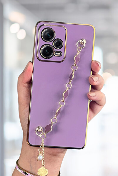 Fibaks حافظة هاتف Xiaomi Redmi Note 12 Pro 5G ذات حافة لامعة ومقبض ذهبي مطرز ...