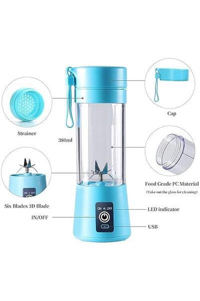 Biki Portable blender, fruit mixer with 6 blades, electric USB rechargeable juicer, fruit mixing machine