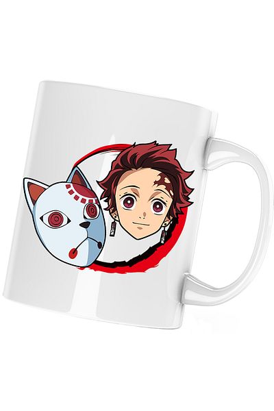 OEM Demon Slayer Tanjiro Kamado Japanese Mask Mug, white, 330 ml