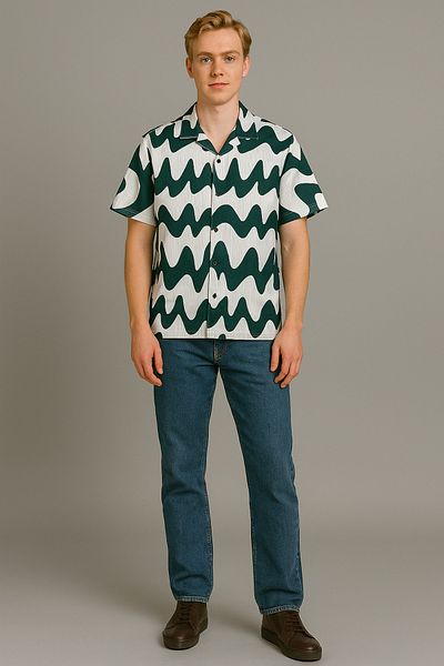 NuhStar Men's Premium green wavy shirt half sleeves shirt | short sleeves | Regular Fit